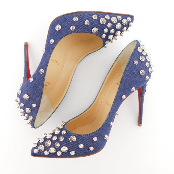 CHRISTIAN LOUBOUTIN Denim Blue Spiked Heel Pumps 36.5 - Picture 5 of 9